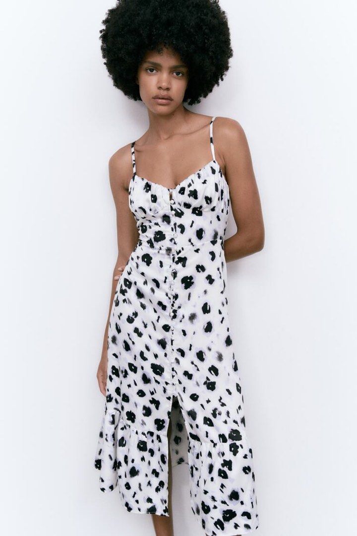 Zara Animal Print Satin Midi Dress XS Women s Fashion Dresses