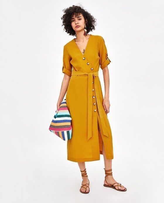 Zara Linen Mustard Yellow Dress, Women's Fashion, Dresses & Sets, Dresses  on Carousell