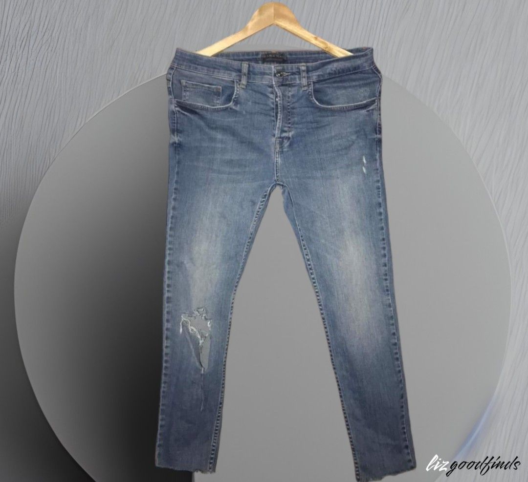 Jean Homme Zara Skinny Fit Délavé Et Détruit Pierre Gris - Taille 34 (S), Neuf Avec étiquettes, Fabriqué En Turquie