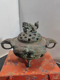 120518@7 古銅爐~獅鈕象耳三脚大铜爐