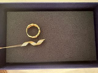 14k gold ring and necklace set with small diamonds