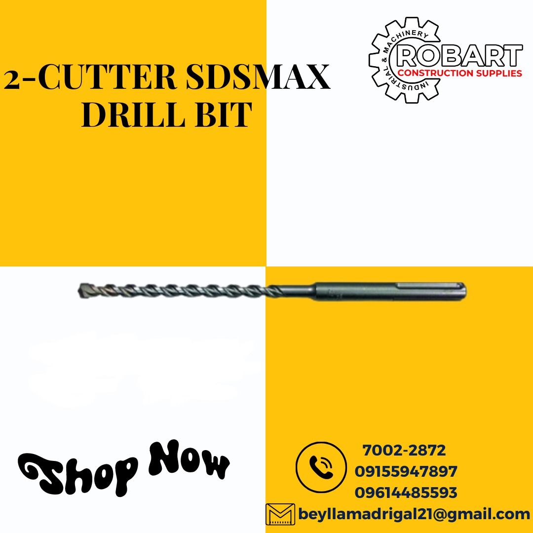2-CUTTER SDSMAX DRILL BIT (Category: Construction Tools & Equipment) located in Manila. Submitted by bellarobart (Listing ID 1232547261, Image 1). Description: NOW AVAILABLE!! 2-CUTTER SDSMAX DRILL BIT BRAND: MILWAUKEE CODE: 4932 3527 50 (D) mm: 12 WORKING LENGTH (L) mm: 200 TOTAL LENGTH (L) mm: 340 --> 2,915 CODE: 4932 3527 51 (D) mm: 12 WORKING LENGTH (L) mm: 400 TOTAL LENGTH (L) mm: 540 --> 3,600 CODE: 4932 3527 52 (D) mm: 14 WORKING LENGTH (L