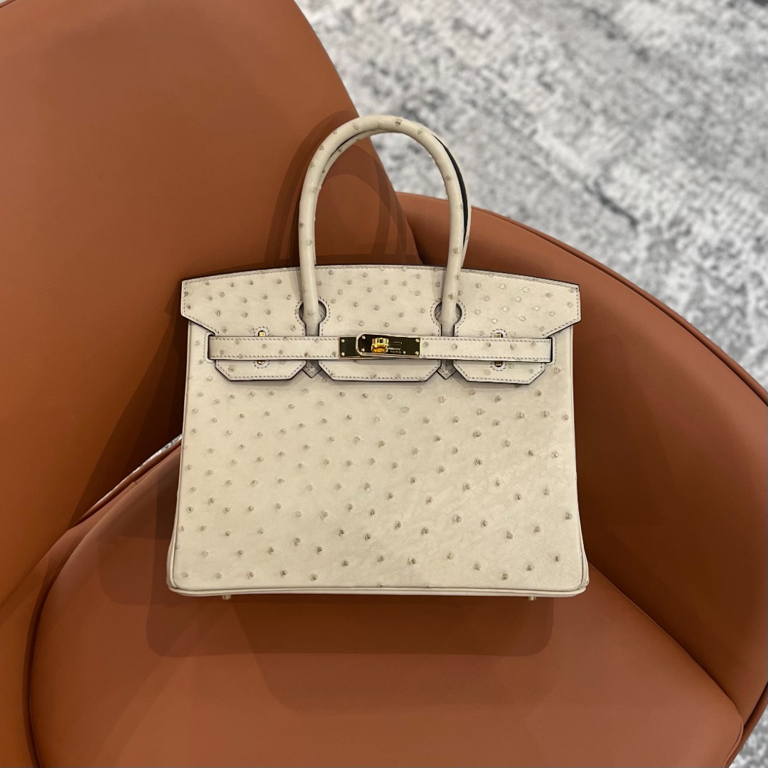 Hermes Birkin 30 Ostrich 3C Parchemin GHW Stamp X