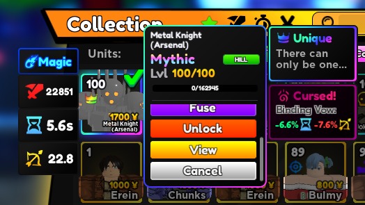 Anime adventures, Metal knight unique