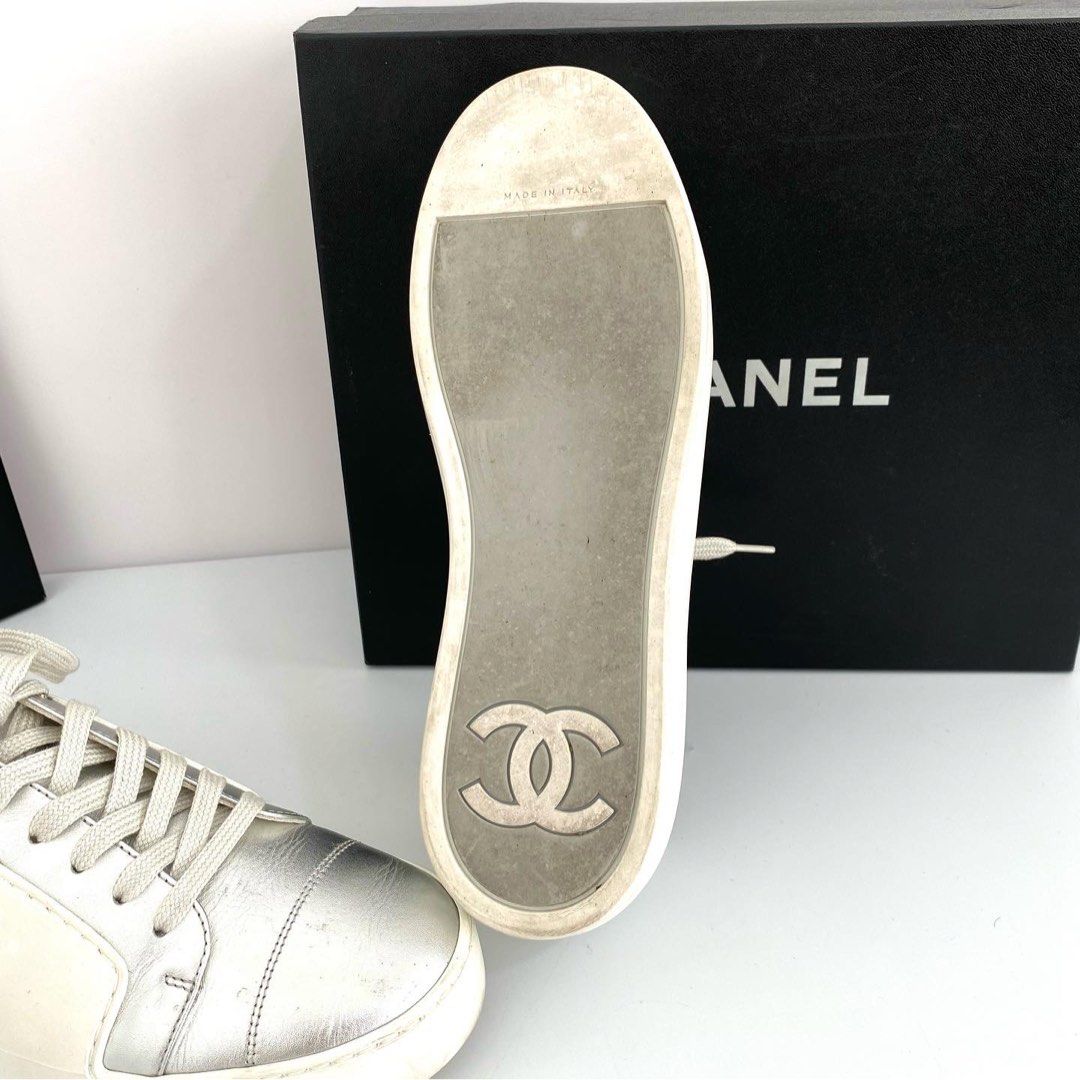 Chanel white and hot sale silver sneakers
