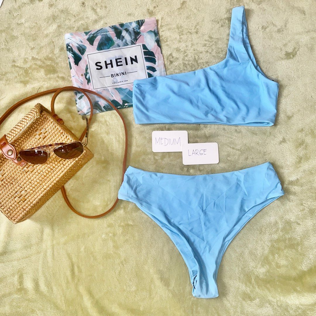 Light blue one sided Affordable two piece non padded swimsuit on Carousell