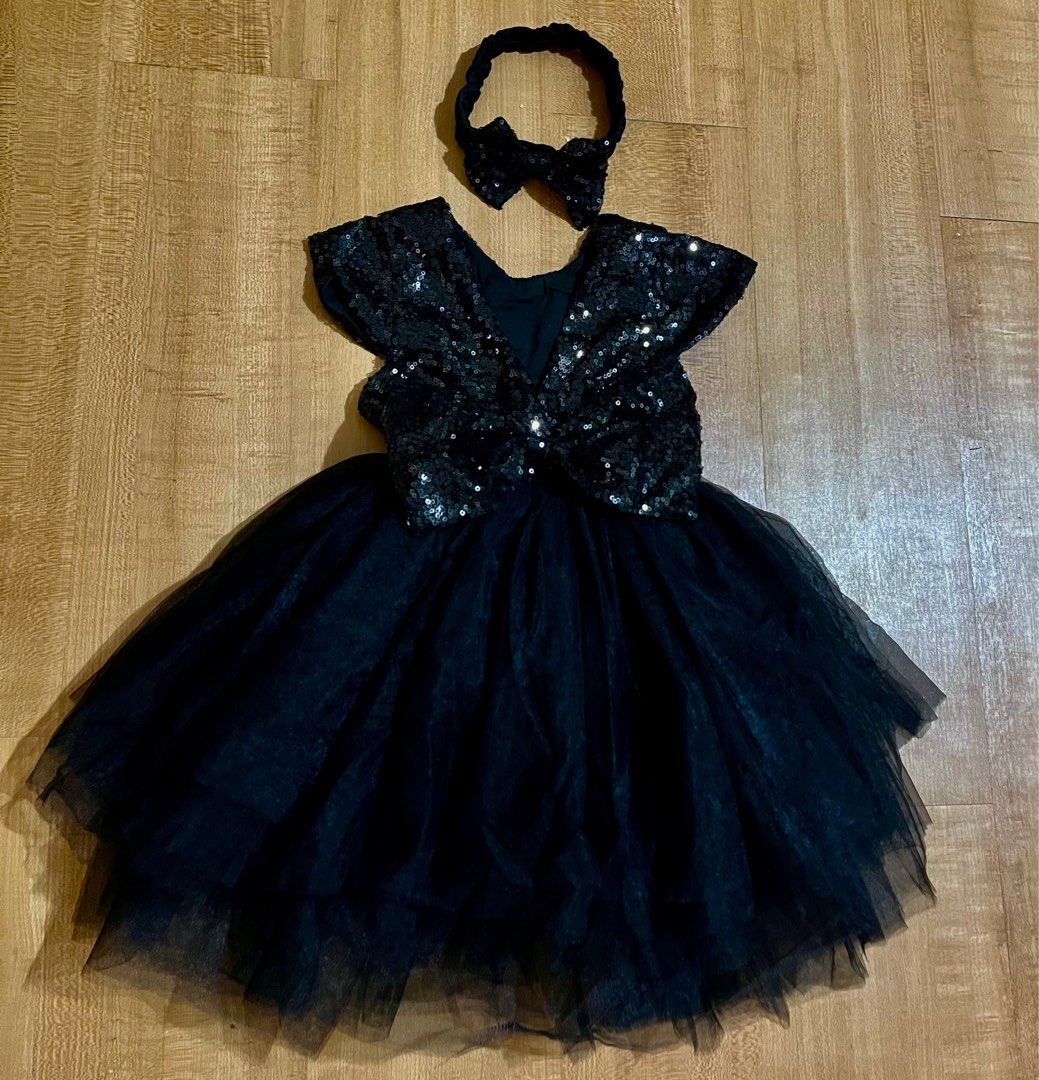 AMAZON beaded black gown with headband Babies Kids Babies Kids Fashion on Carousell