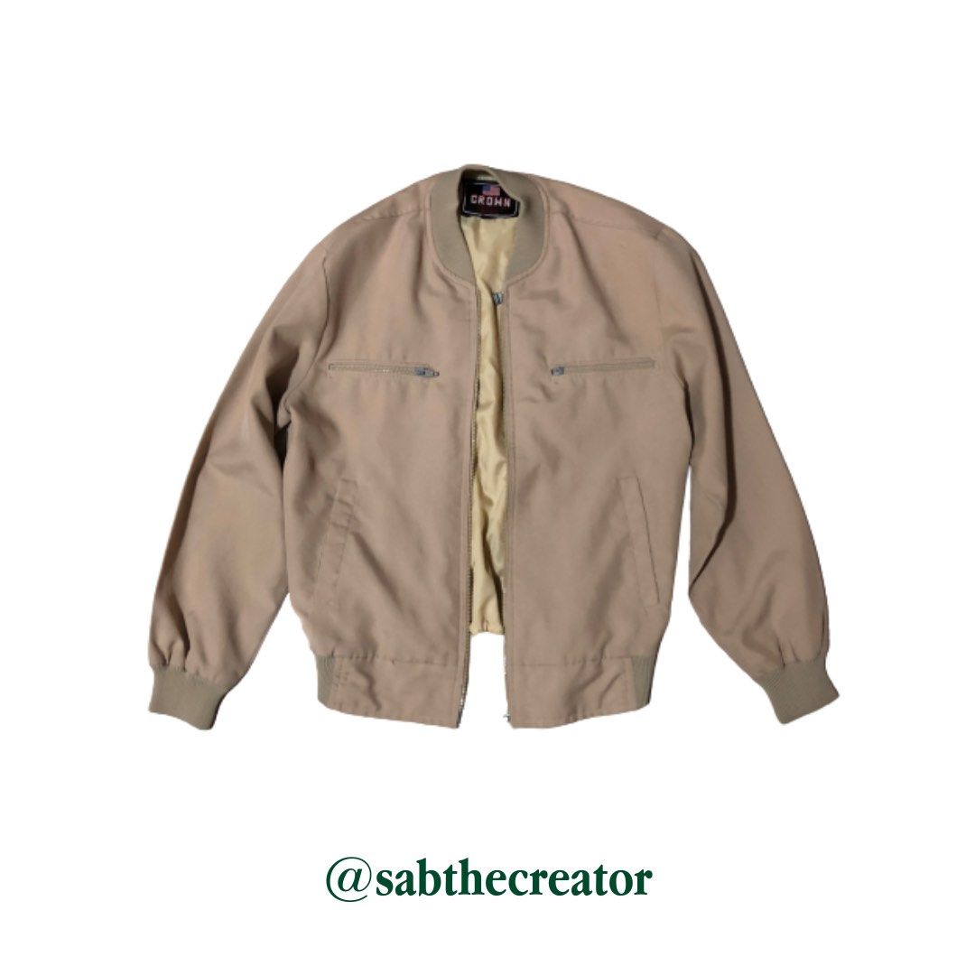 Beige Bomber Jacket, Men's Fashion, Coats, Jackets and Outerwear on Carousell