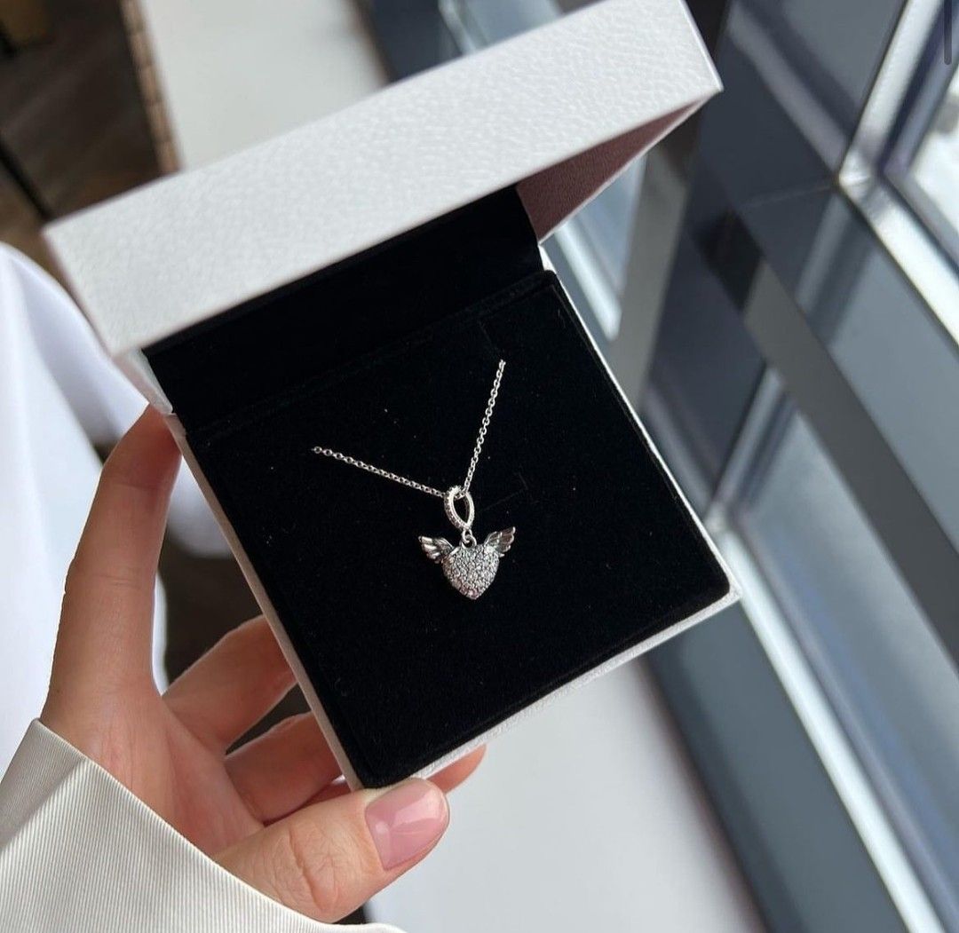Pandora Angel Wings Heart Necklace 925 Silver Micro-Set Diamond Pendant  Necklace Woman Fashion Jewelry Accessories | Shopee Malaysia