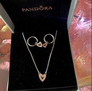 ♥️BIG SALE PANDORA AUTH FREEHAND HEART NECKLACE AND HOOP EARRINGS SET