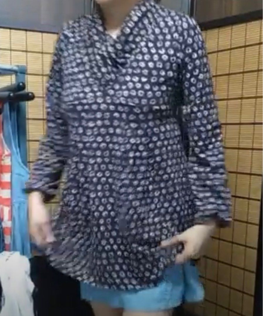 Blouse dress longsleeves (Category: Blouses) located in Manila. Submitted by cloudswimmer (Listing ID 1232586590, Image 2). Description: Blouse dress garterized wrist semi turtle neck Korean style Med to semi large Best for office wear.