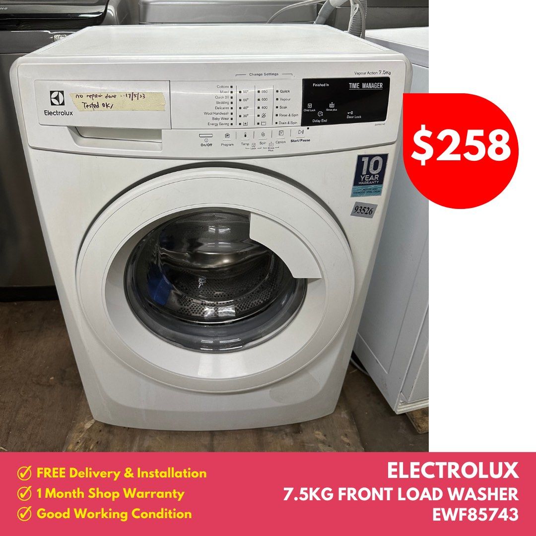 BUY NOW! ELECTROLUX 7.5kg Front Load Washer EWF85743 (93526), Furniture