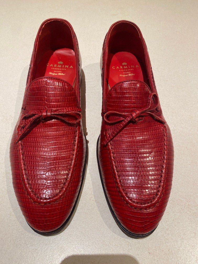 Red sales leather loafers