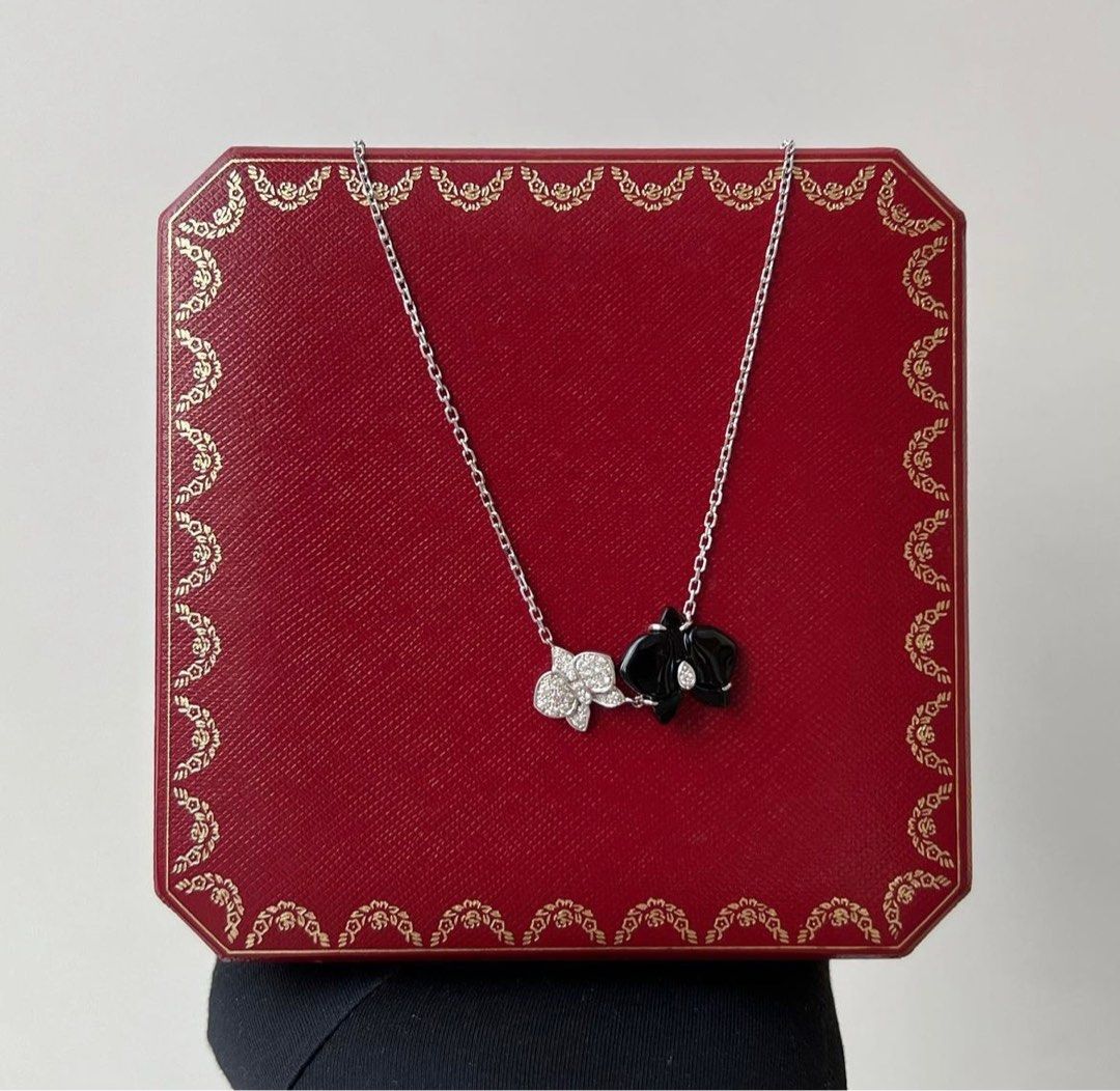 Cartier D Orchidees Flowers Necklace White gold Diamonds Onyx