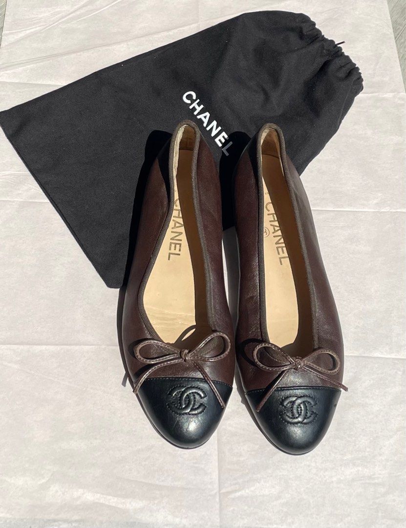 Chanel Brown Black Leather Ballerinas Ballet Flats ($1150 on my