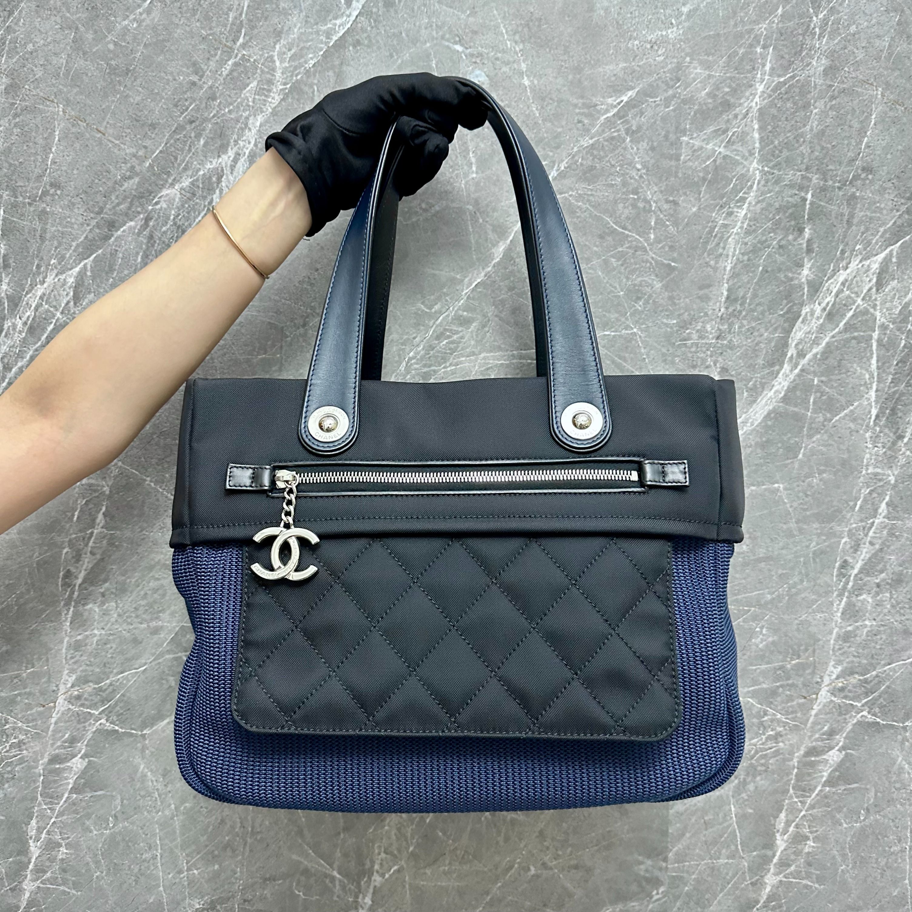 Chanel Large deauville Tote bag Denim Navy SHW