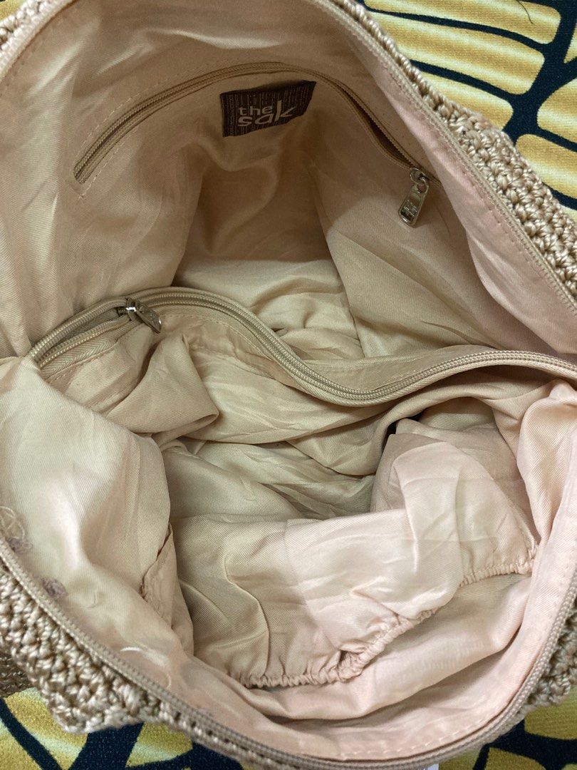 Classic THE SAK Bamboo with gold crochet vintage shoulder tote bag