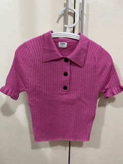 Cotton On Ribbed Frill Polo Shirt (Preloved)
