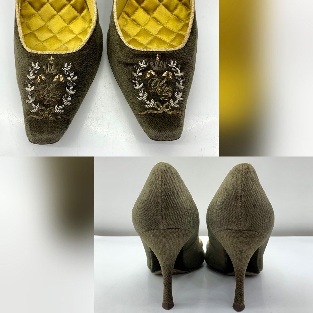 DISCOUNTED] DOLCE & GABBANA VELLUTO BROWN VELVET EMBROIDERED SIZE 38 1/2  LADIES HEELS 227034629 ;, Luxury, Sneakers & Footwear on Carousell