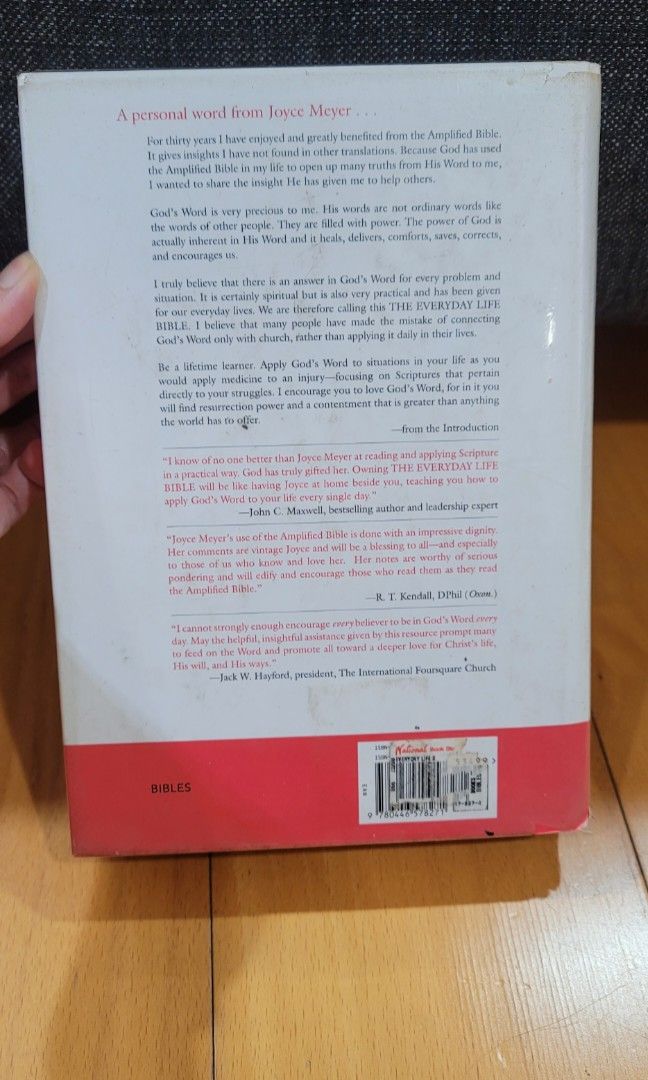 Everyday Life Bible by Joyce Meyer Amplified Version (Category: Religion Books) located in Makati City. Submitted by authentic_shop1 (Listing ID 1232665334, Image 2). Description: •coverd name with white correction pen as seen on photos 📌Last price posted. ❎No returns & refund ❎No meet-ups. ❎No rush shipping. 📌First to pay, gets the item. 📌Shipping to be shouldered by Buyer.