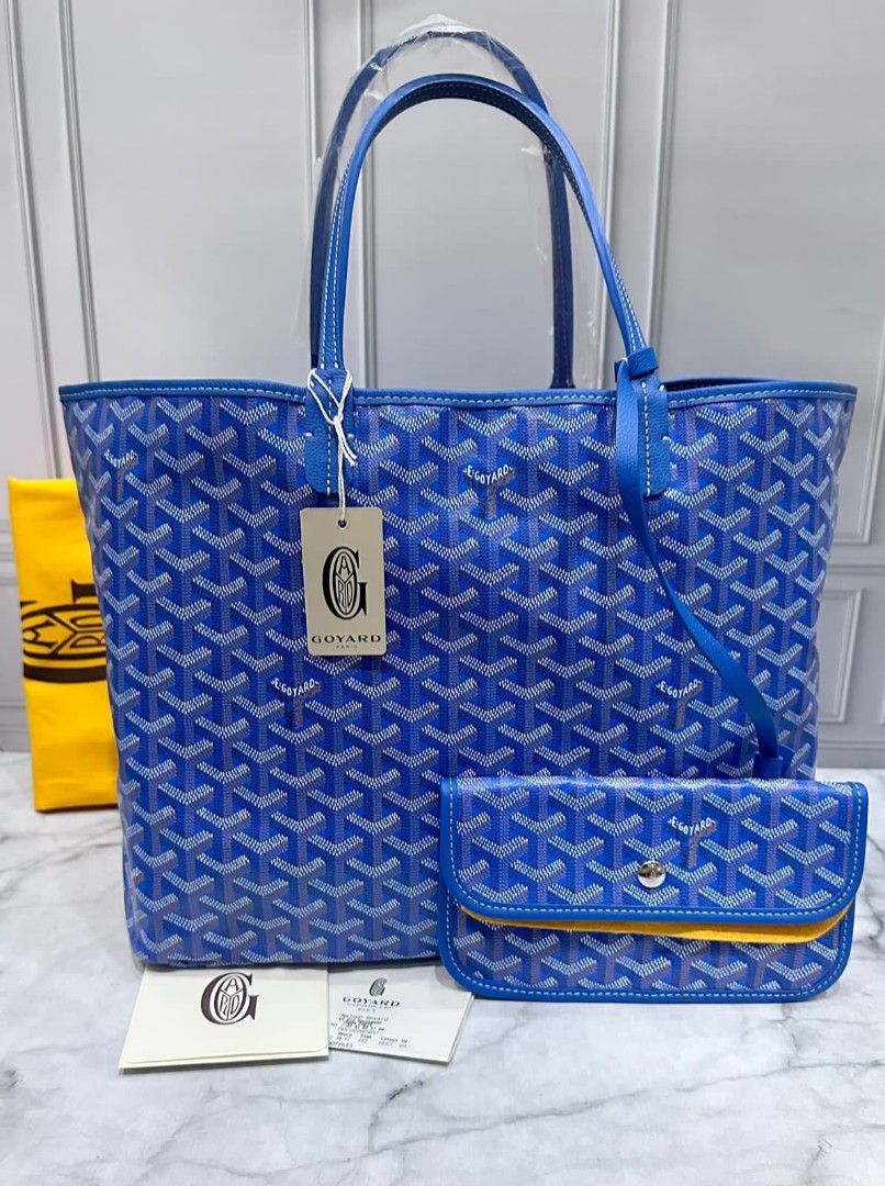 Goyard Blue Saint Louis PM Brown Navy blue Leather Cloth Pony-style  calfskin Cloth ref.384064 - Joli Closet