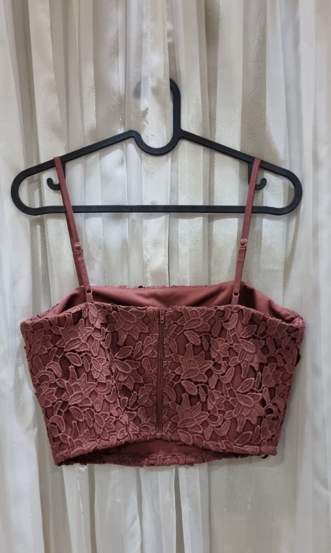 Lace Maroon Garage Crop Top, Women's Fashion, Clothes on Carousell