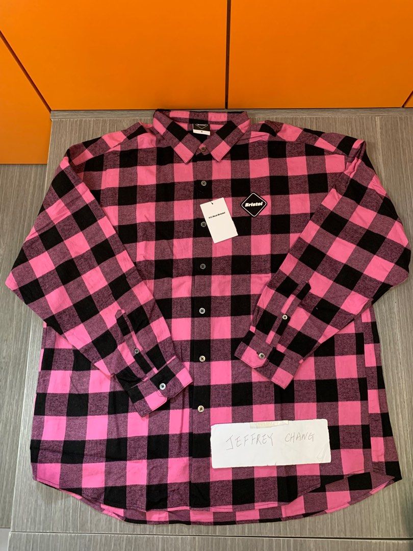 💖FCRB Big Logo Flannel Baggy Shirt(2022AW) - Pink💖, 男裝, 上身及