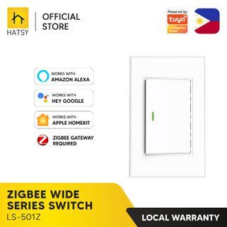 HATSY - 1 Gang Zigbee Mechanical Switch, Neutral Wire Required, Wide Series, Works with Alexa, Google Home & Apple Homekit, Zigbee Gateway Required (1-Year Warranty)