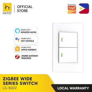 HATSY - 2 Gang Zigbee Mechanical Switch, Neutral Wire Required, Wide Series, Works with Alexa, Google Home & Apple Homekit, Zigbee Gateway Required (1-Year Warranty)