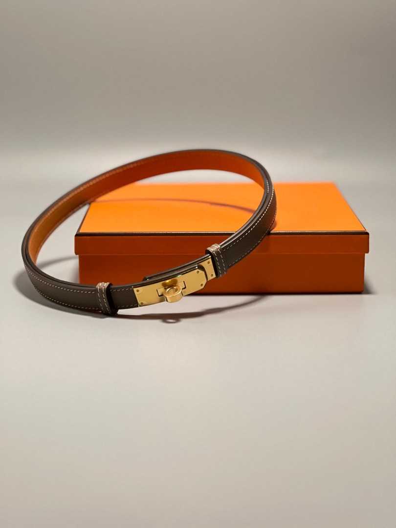 Hermes Kelly Belt Epson Etoupe Gold Hardware U Engraved