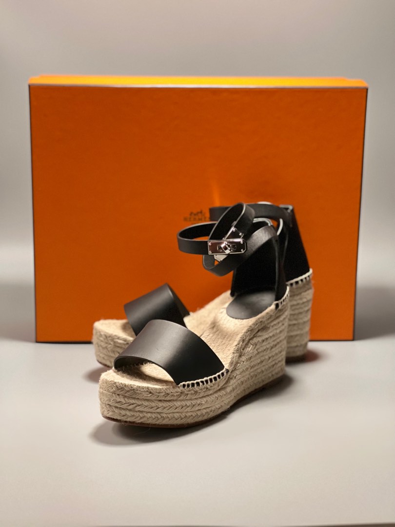 HERMES TIPOLI ESPADRILLE BLACK SWIFT PALLADIUM