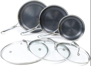 HexClad 6 Piece Hybrid Nonstick Pan Set 8,10 and 12 Inch Frying Pans with  Glass Lids,Dishwasher and Oven Safe,Works on Induction - AliExpress