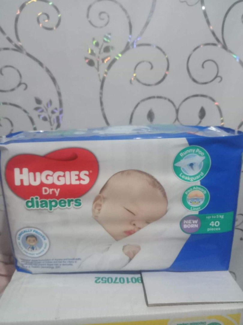 HUGGIES DRY NEWBORN TAPE 40PCS. (Category: Diapers & Baby Wipes) located in Manila. Submitted by sweetieteapascua (Listing ID 1232596343, Image 1). Description: ORIGINAL PACKAGING SEALED HUGGIES DRY NEWBORN TAPE 40PCS-250 MANUFACTURED DATE 2022 EXPIRATION DATE 2025 BAGONG STOCK LHAT YARN P.M PAYMENTS -COD, GCASH, BANKTRANSFER.