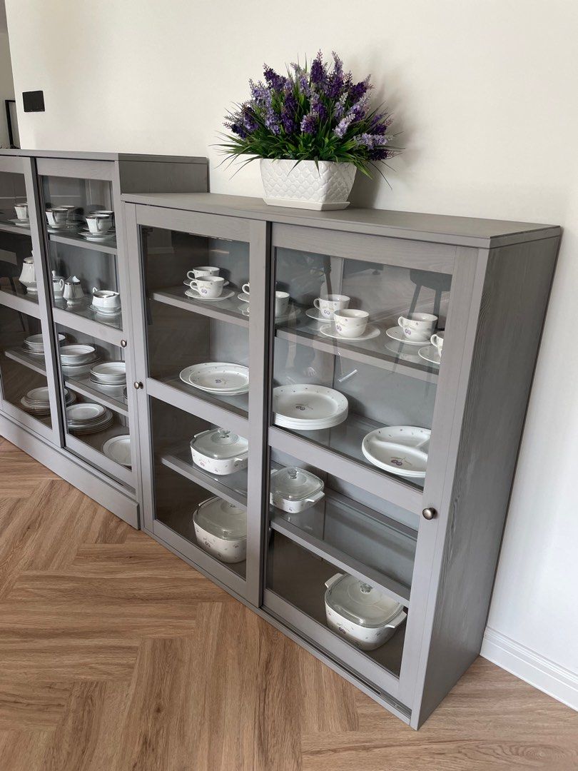 Havsta glass door shop cabinet with base