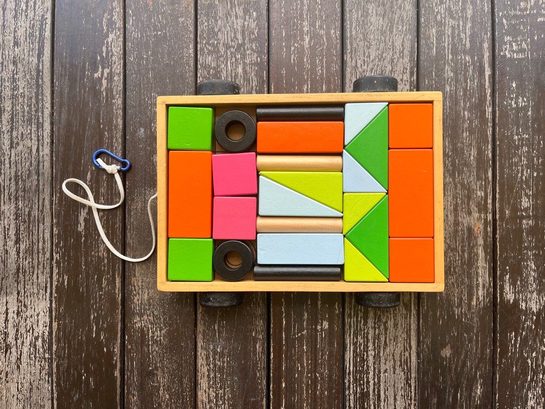 IKEA MULA block wagon- wooden Montessori stacking toys for babies