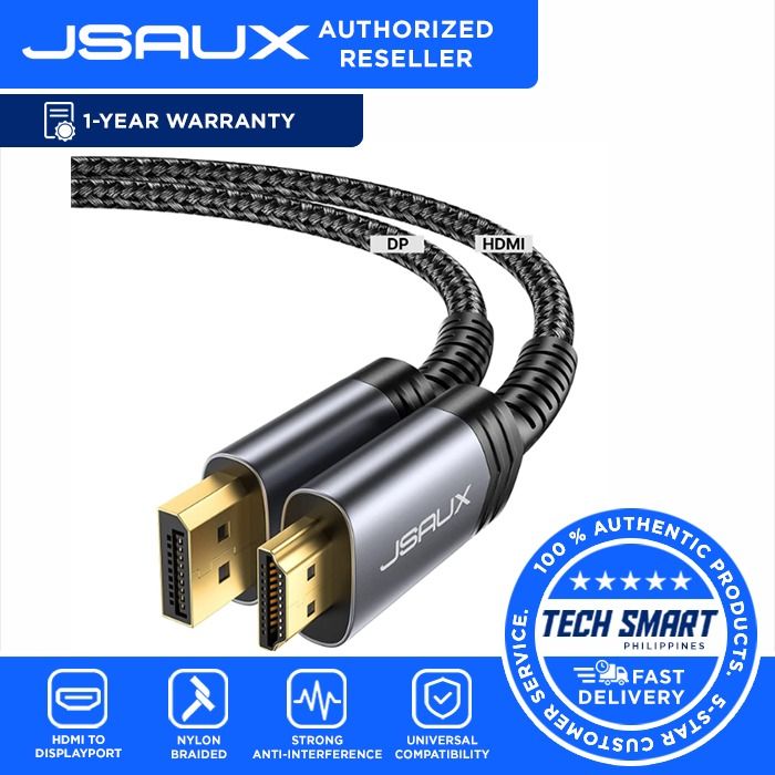 JSAUX DisplayPort to HDMI Cable (6.6ft) (Category: Cables & Adaptors) located in Las Pinas. Submitted by techsmartph (Listing ID 1232595974, Image 1). Description: * [DP to HDMI cable] DisplayPort to HDMI cable connects a computer to 1080p HDTV for audio and video streaming or to a monitor or projector; plug and play; Please Note: This is Unidirectional DP to HDMI cable. DON’T support HDMI to DP. It is NOT Bi-directional. * [Strong Anti-interfere