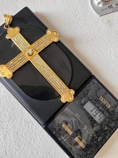 Large Budded diamond studded cross pendant