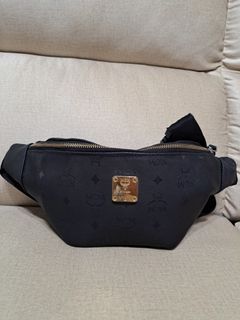 HOT! Authentic MCM Belt Bag Clutch Pouch Black/Cognac Limited Edition +  Dust Bag