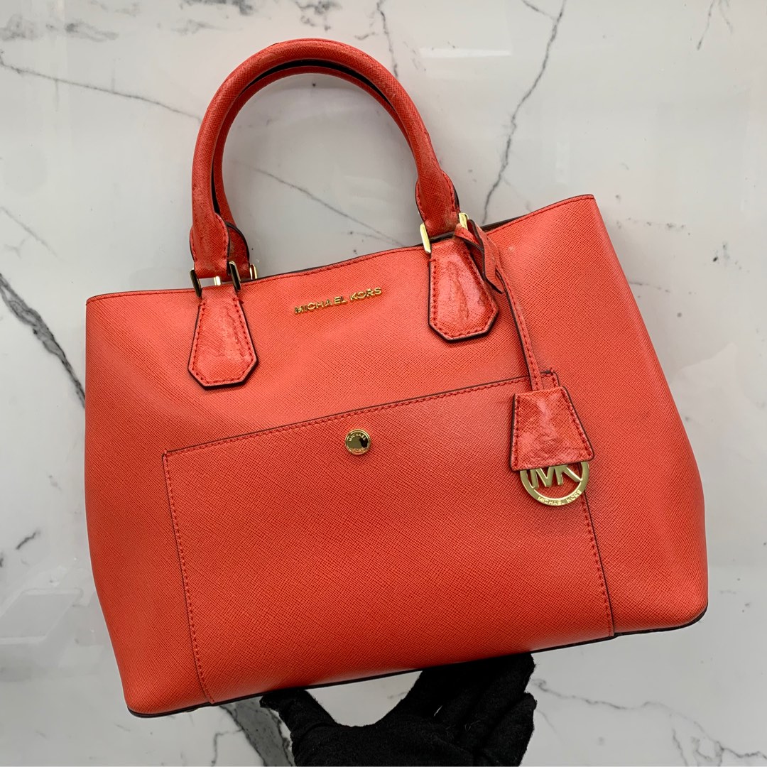 Red leather michael kors purse on sale