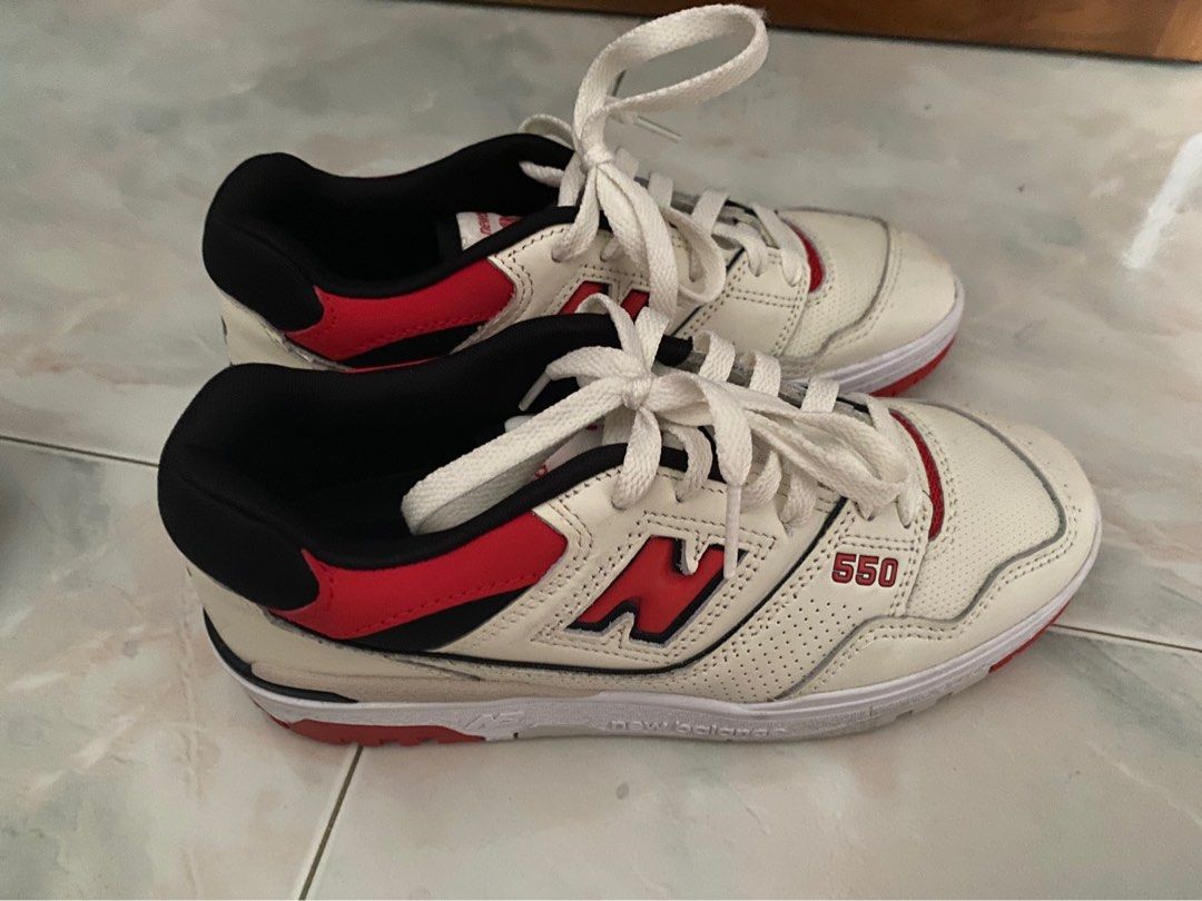 New balance 550 sea salt with true red and black shoes
