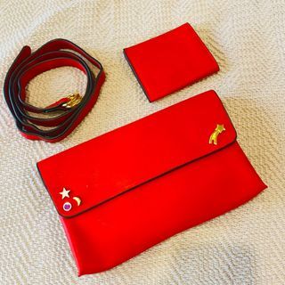 Original! Estée Lauder Pure Red Belt Bag / Clutch with Card Holder and Detachable Strap