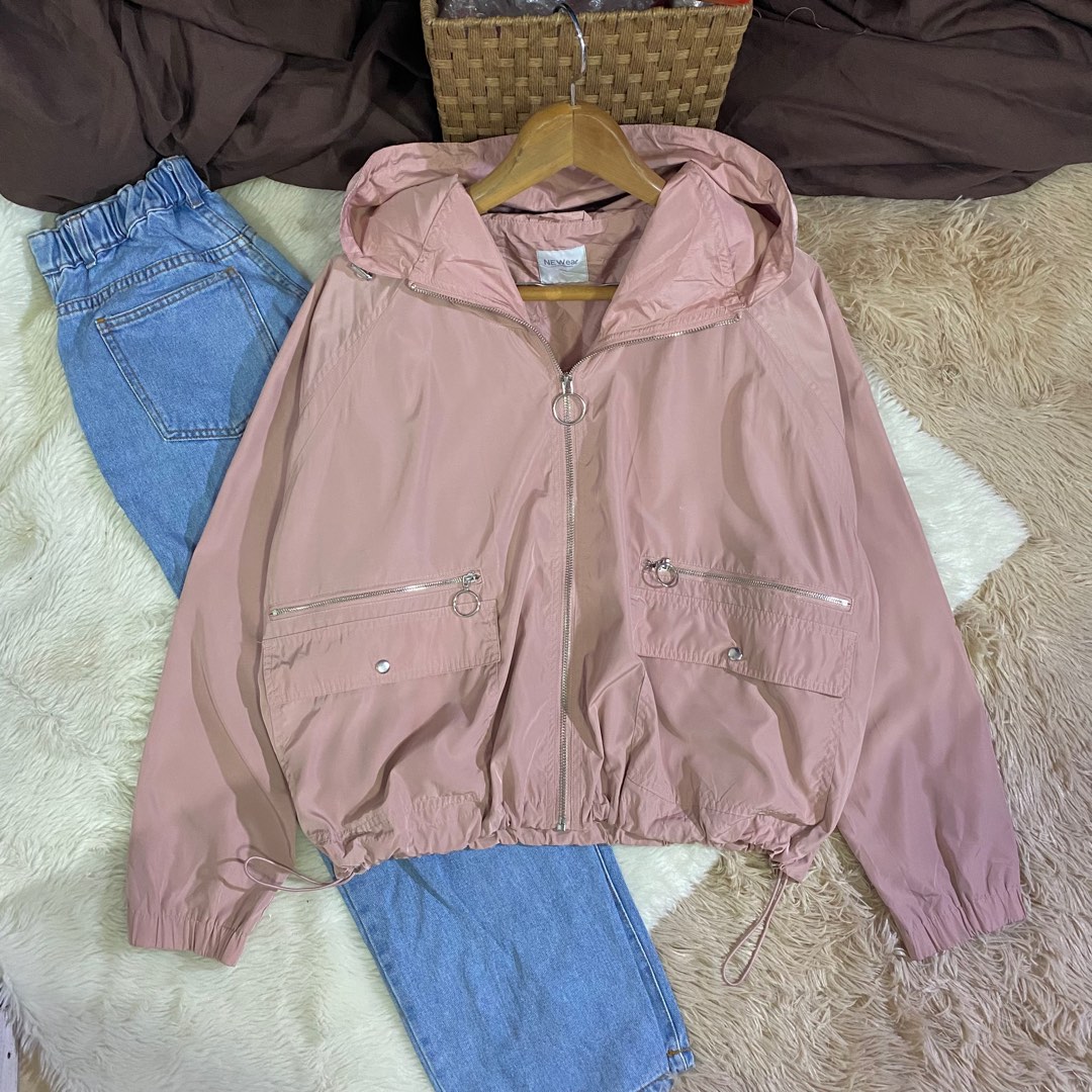Pastel pink windbreaker jacket on Carousell