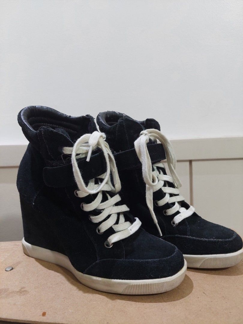 Steve madden sneaker wedges black sales