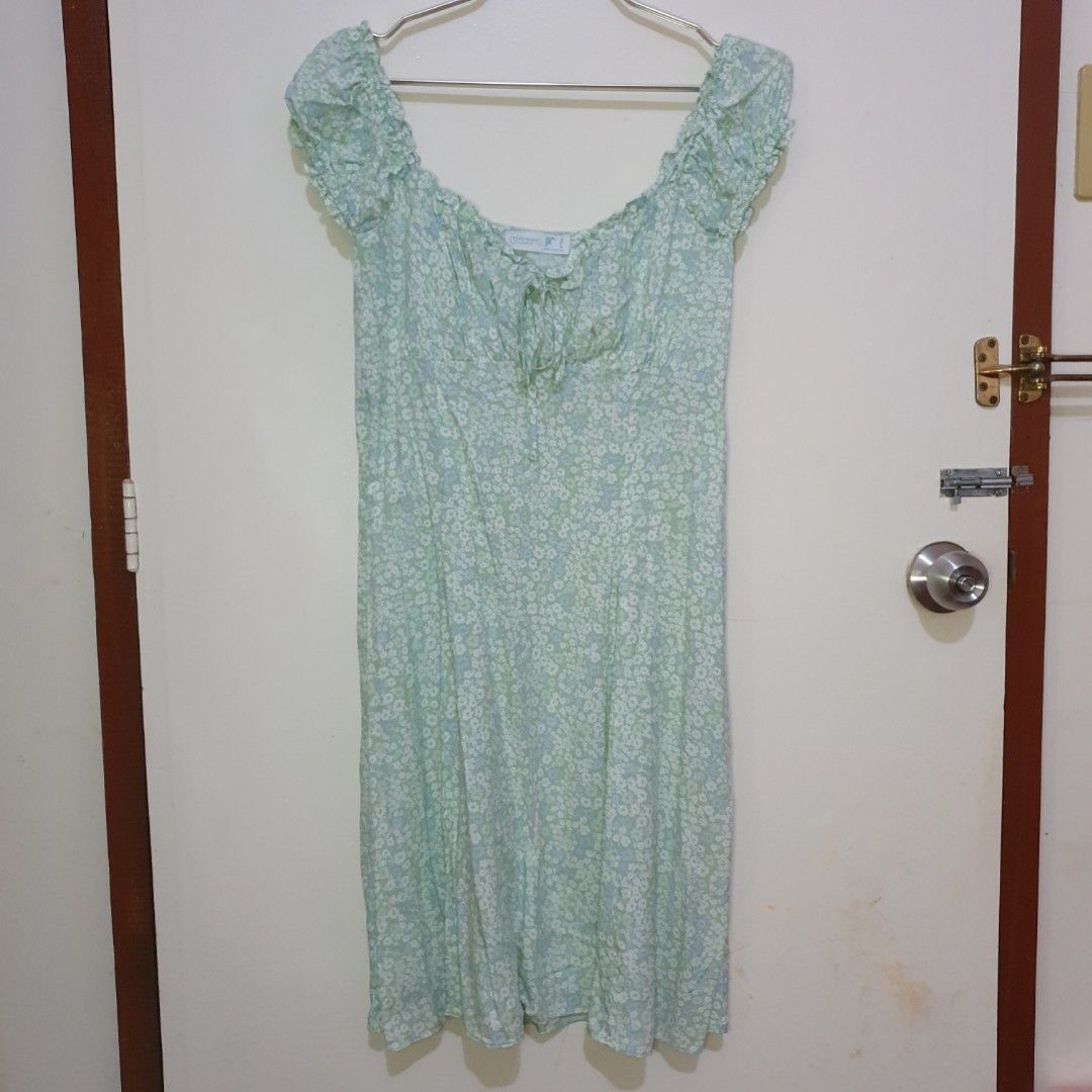 green emerald velvet dress Primark Cares Green Yellow Keyhole Floral Tropical Shift Mini Dress Size 8