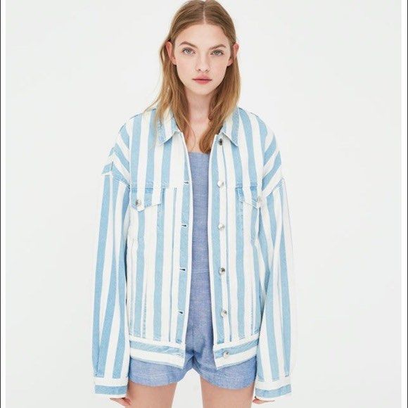 Pull and bear striped denim jacket clearance
