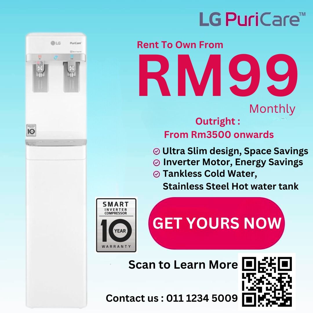 RM99 Monthly LG PuriCare Water Purifier Slim Stand Tankless Water dispenser Commercial Penapis Air WS410GN