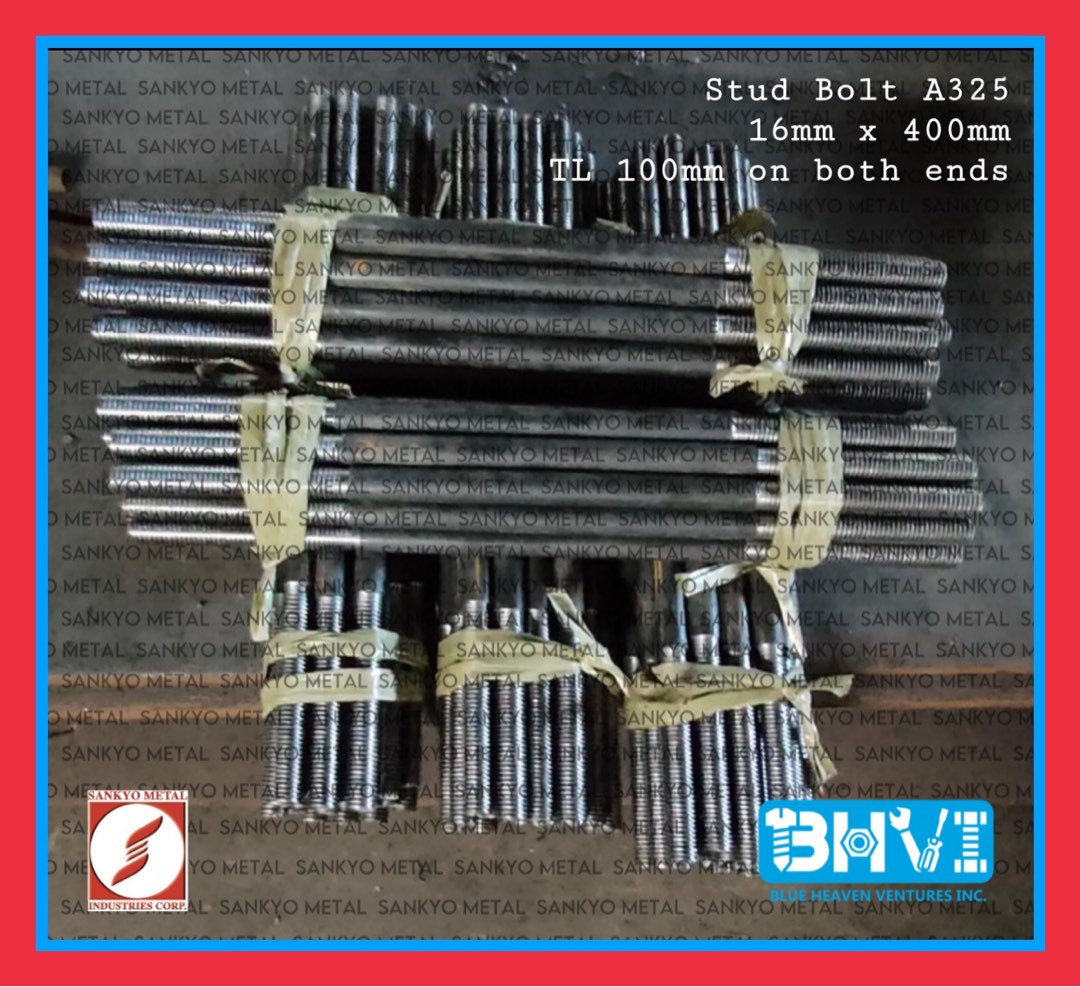 Stud bolt or Anchor bolt A325 16mm x 400mm with thread of 100mm on both