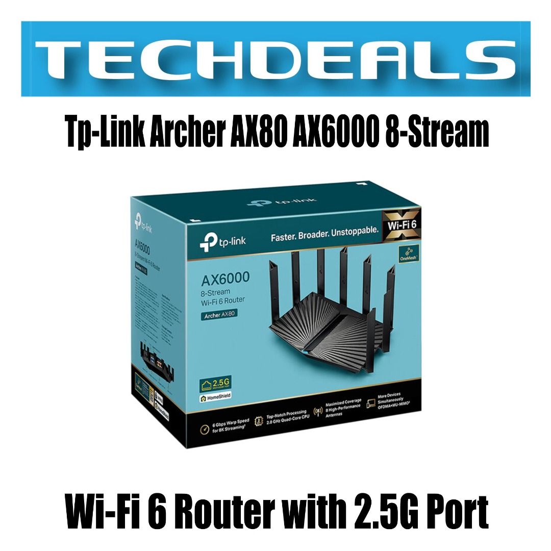 Tp-Link Archer AX80 AX6000 8-Stream Wi-Fi 6 Router with 2.5G Port
