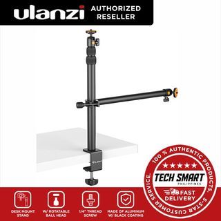 ULANZI VIJIM LS02 Camera Desk Mount Stand with Auxiliary Holding Arm, Extendable Tabletop Aluminum Desk Clamp with Rotatable Ball Head & Phone Holder, Standard ¼ Screw for DSLR Camera, Ring Light & Webcam