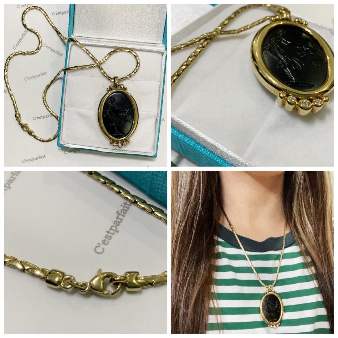 Vintage Black Cameo Pendant Necklace
